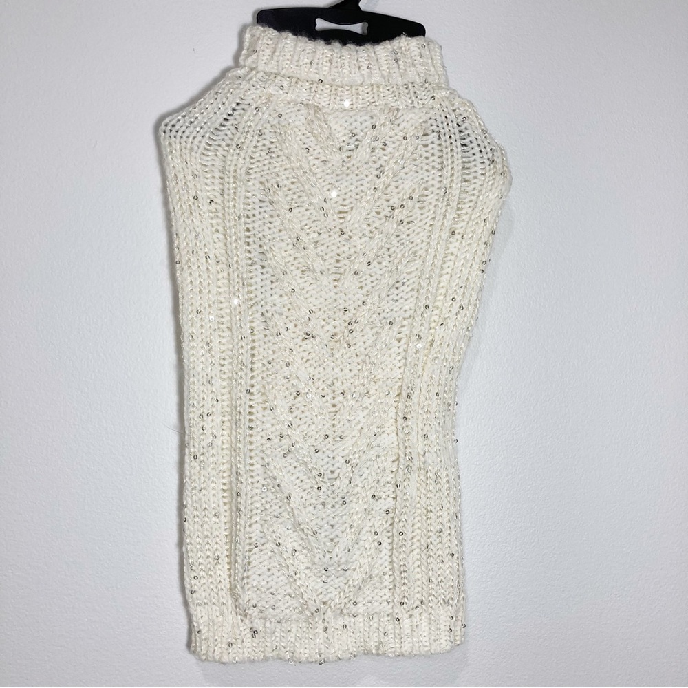Pet Luv Dog SweaterWinter White Cable Knit silver Sequins NEW